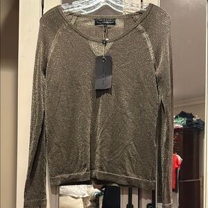 Rag & Bone Metallic Festive Gold Knit Sweater | Lightweight New Years Eve